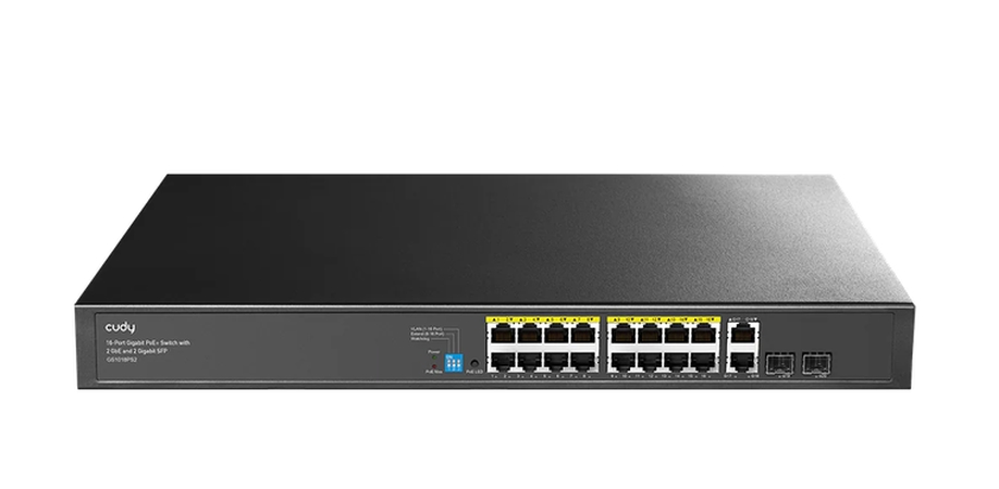 Cudy GS1018PS2 16-Port Gigabit PoE+ Switch with 2 Uplink Gigabit Ports and 2 Gigabit SFP Slots 200W16-10/100/1000 BASE-T Gigabit ports