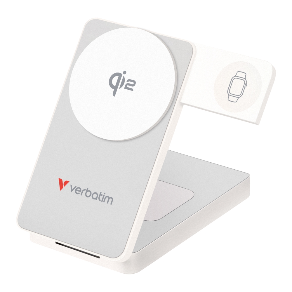 Verbatim Foldable 3-in-1 Qi2 Magnetic Wireless Power Bank 10000 mAh White