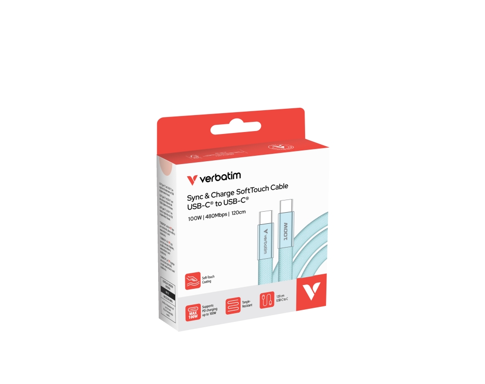 Verbatim Sync & Charge SoftTouch USB-C to C cable 100W 120 cm - Blue