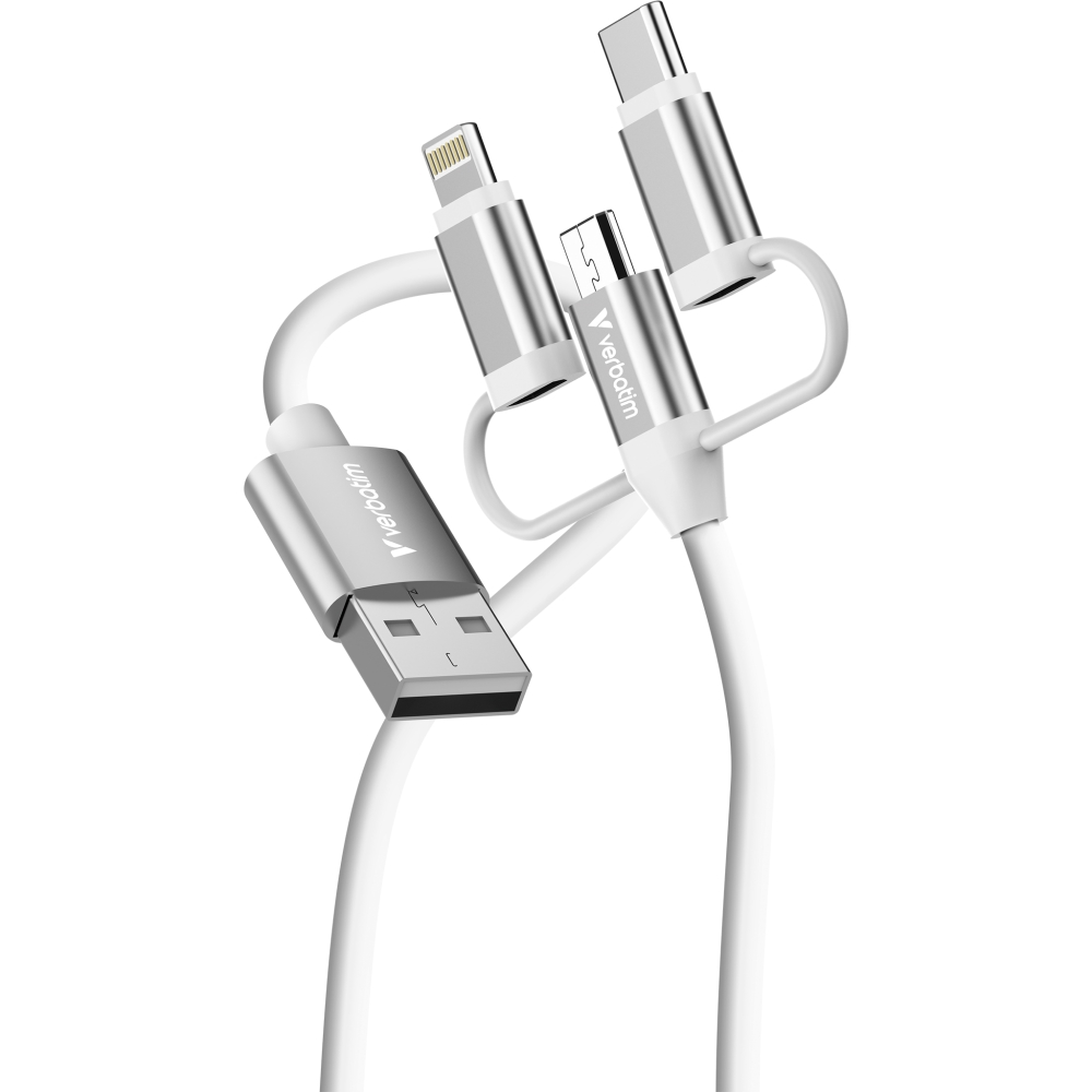 Verbatim Sync & Charge Cable 3-in-1 USB-A to Micro-B/USB-C/Lightning 18W 100cm - White