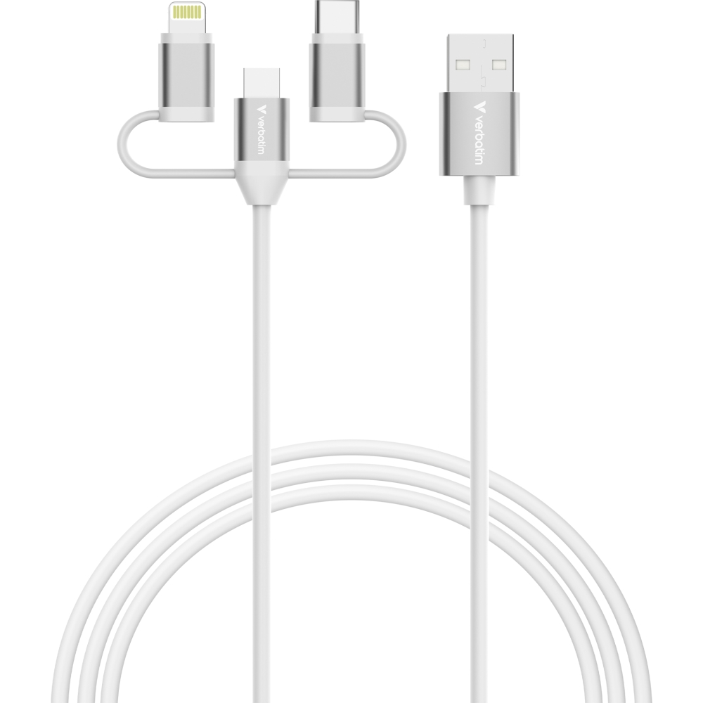 Verbatim Sync & Charge Cable 3-in-1 USB-A to Micro-B/USB-C/Lightning 18W 100cm - White