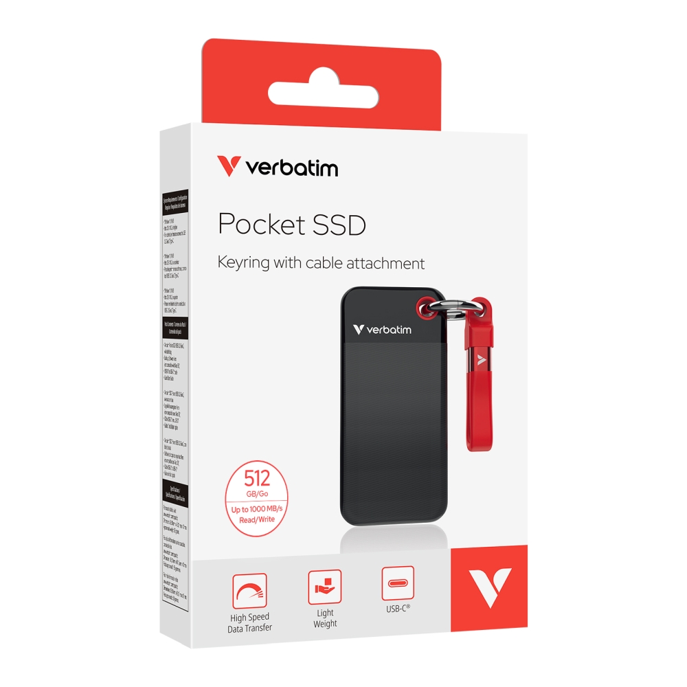 Verbatim Pocket SSD USB 3.2 Gen 2 512GB Black/Red