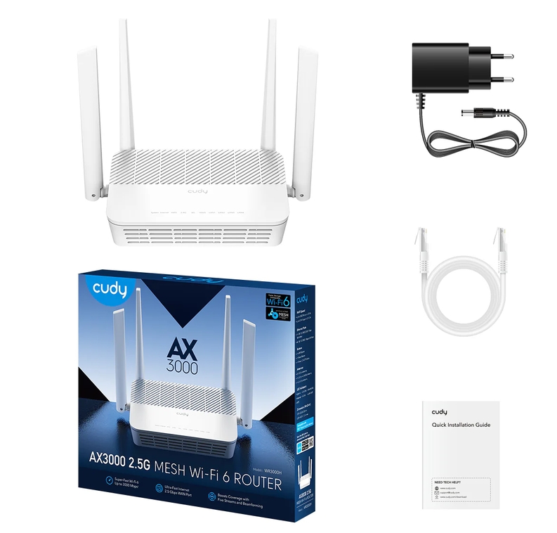Cudy WR3000H AX3000 2.5G Dual Band Wi-Fi 6 Mesh Router 2402Mbps at 5GHz + 574Mbps at 2.4GHz