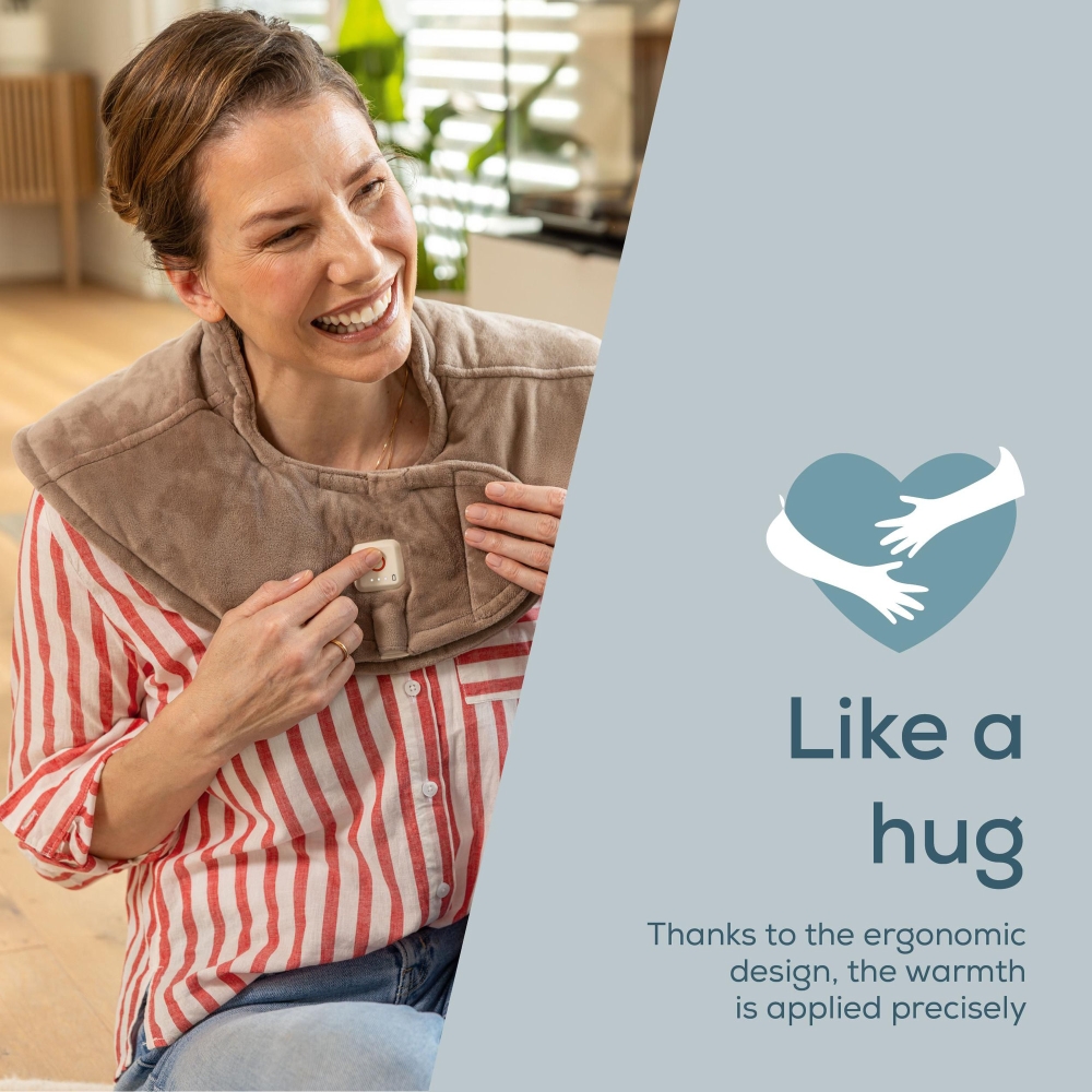 Beurer HK 165 Huggy Taupe Shoulder heat pad; Soft & cosy material; lithium-ion battery; Soothing heat for up to 4 h; Machine-washable at 30°C; 3 temp. settings