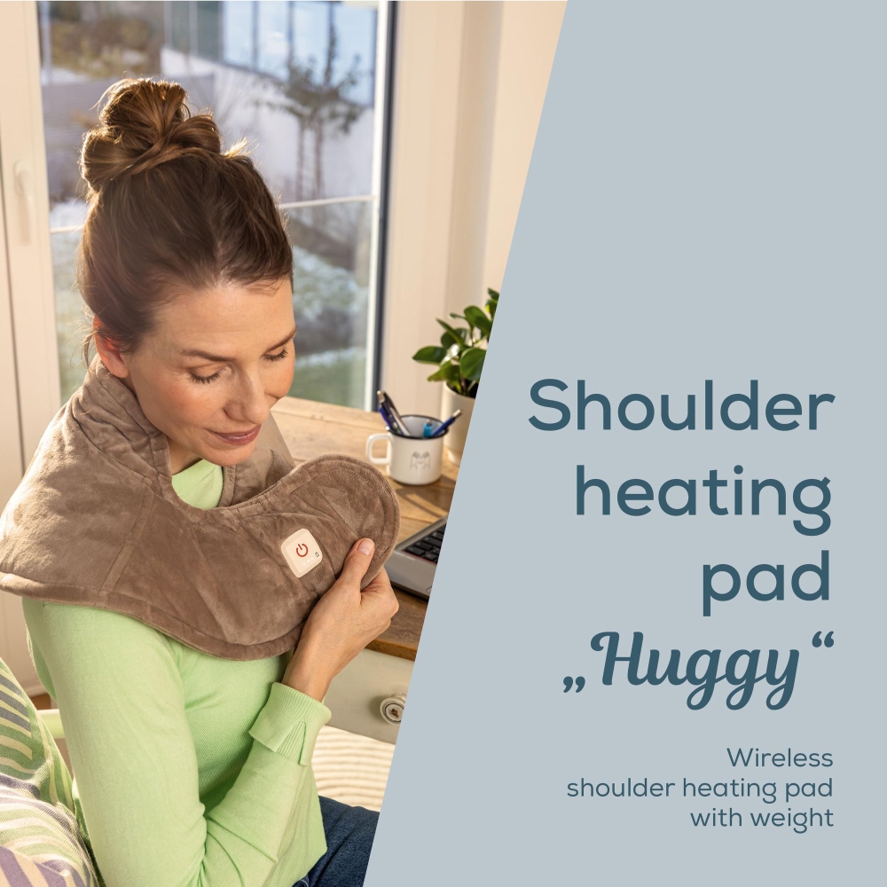 Beurer HK 165 Huggy Taupe Shoulder heat pad; Soft & cosy material; lithium-ion battery; Soothing heat for up to 4 h; Machine-washable at 30°C; 3 temp. settings